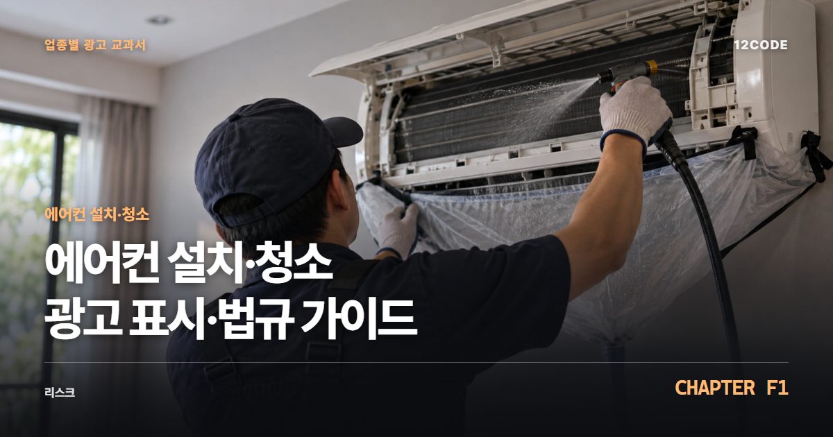 에어컨 설치·청소 업종별 광고 교과서 F1장, 광고 표시·법규 가이드을 안내하는 표지 이미지