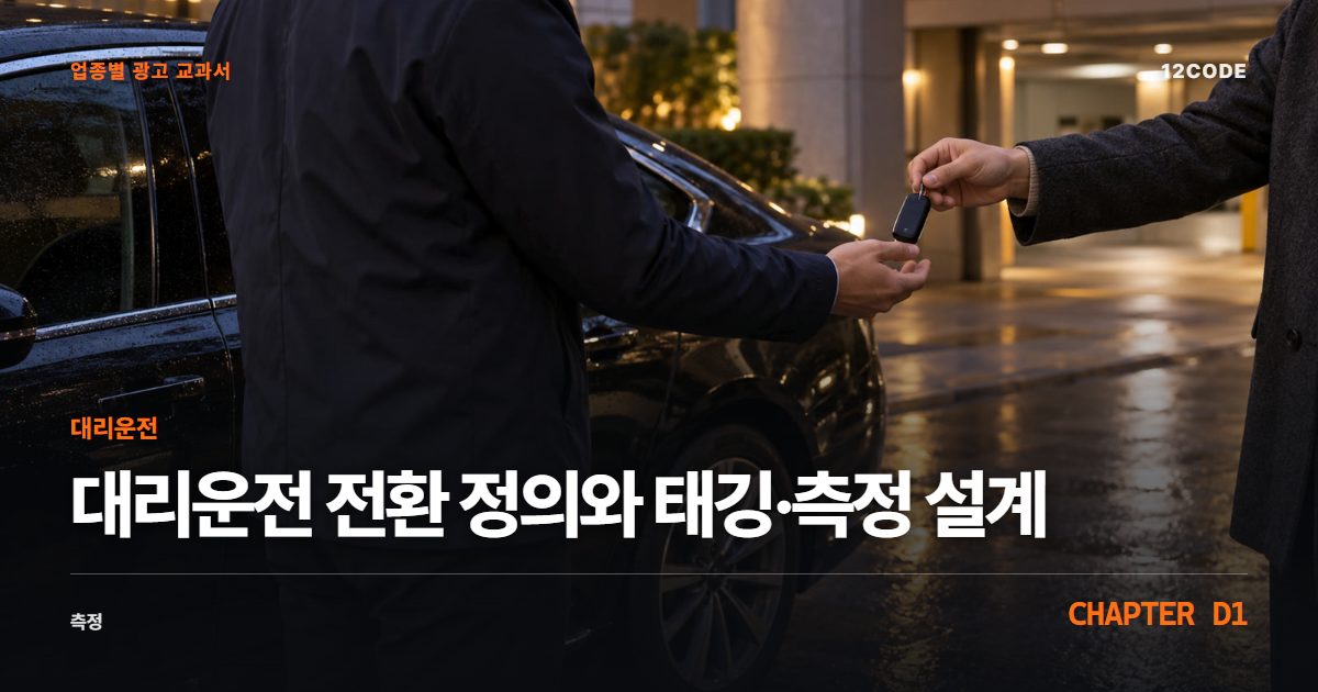 대리운전 업종별 광고 교과서 D1장, 전환 정의와 태깅·측정 설계을 안내하는 표지 이미지