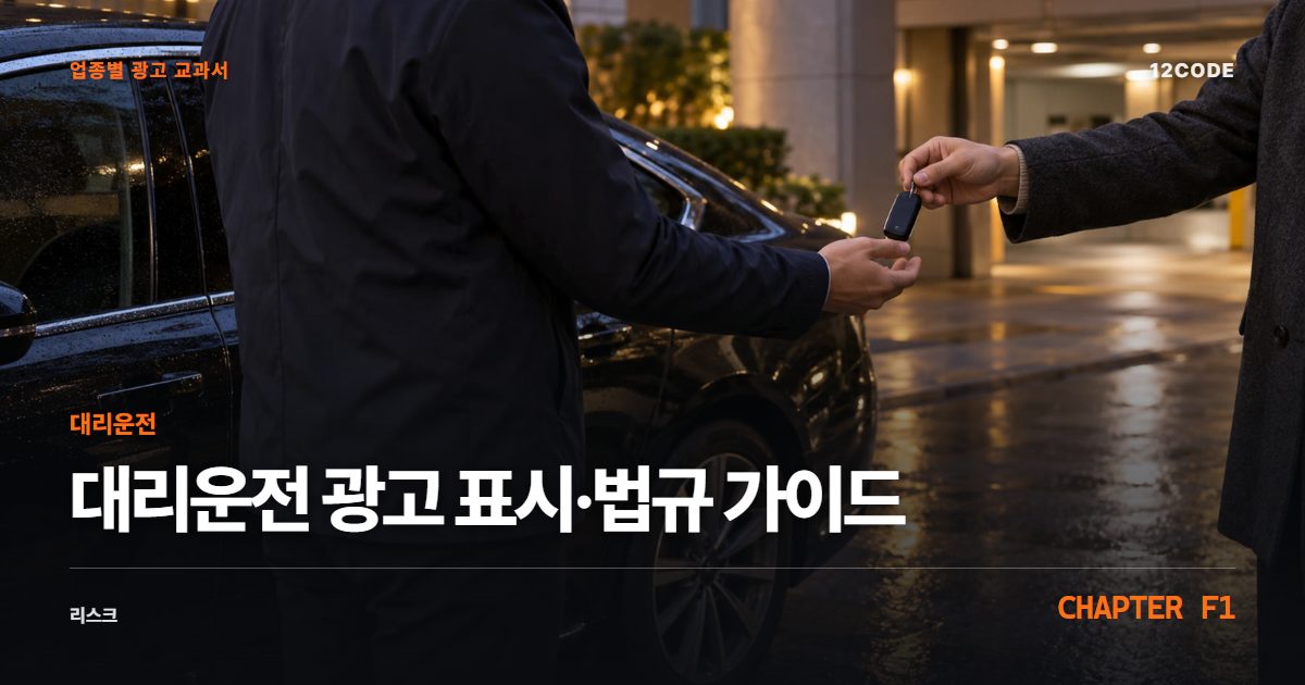 대리운전 업종별 광고 교과서 F1장, 광고 표시·법규 가이드을 안내하는 표지 이미지