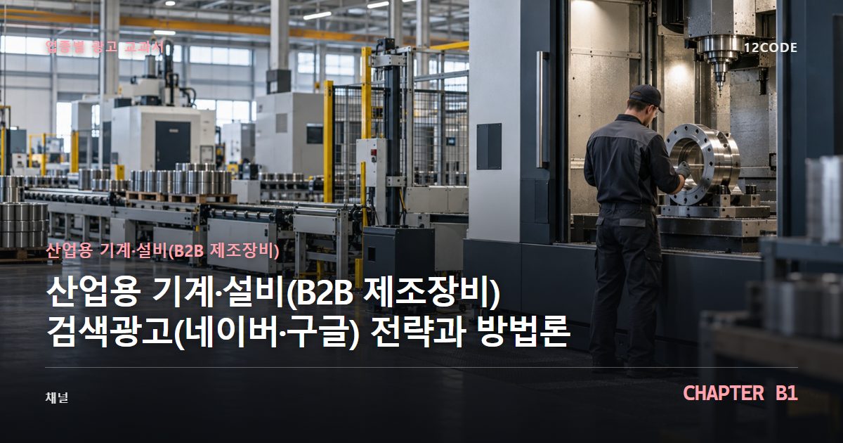 산업용 기계·설비(B2B 제조장비) 업종별 광고 교과서 B1장, 검색광고(네이버·구글) 전략과 방법론을 안내하는 표지 이미지