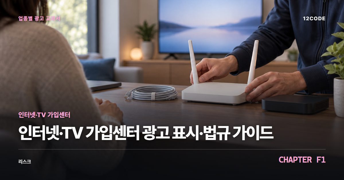 인터넷·TV 가입센터 업종별 광고 교과서 F1장, 광고 표시·법규 가이드을 안내하는 표지 이미지