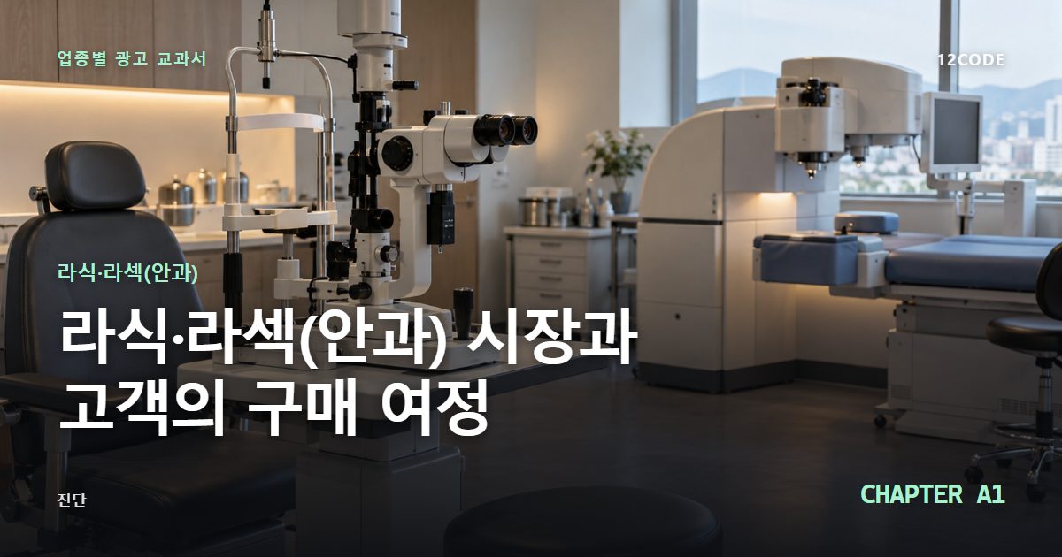 라식·라섹(안과) 업종별 광고 교과서 A1장, 시장과 고객의 구매 여정을 안내하는 표지 이미지
