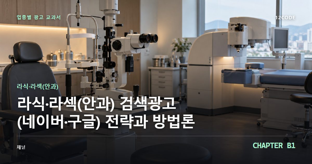 라식·라섹(안과) 업종별 광고 교과서 B1장, 검색광고(네이버·구글) 전략과 방법론을 안내하는 표지 이미지