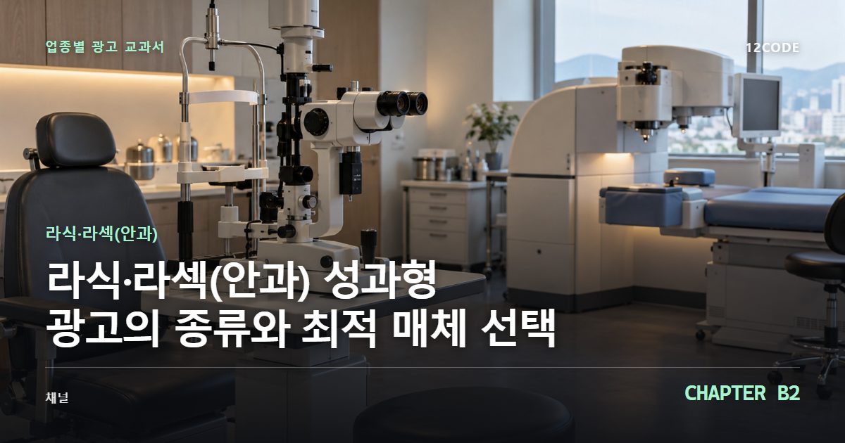 라식·라섹(안과) 업종별 광고 교과서 B2장, 성과형 광고의 종류와 최적 매체 선택을 안내하는 표지 이미지