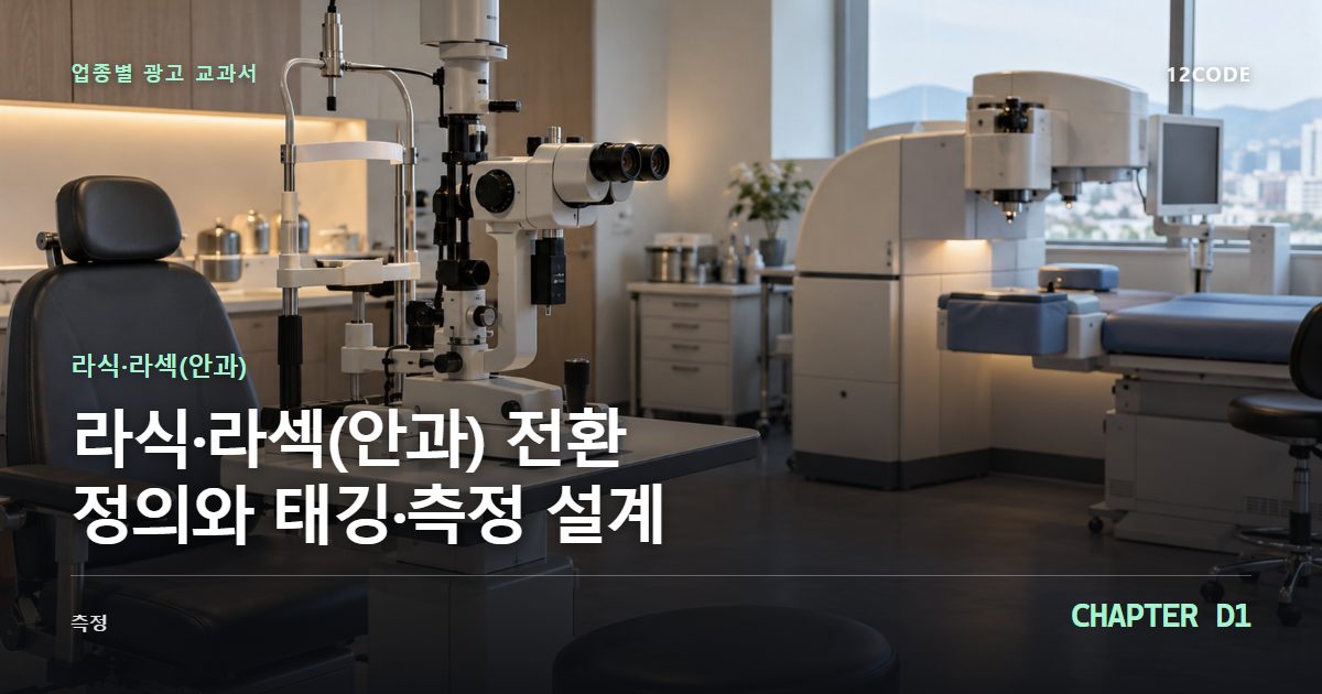 라식·라섹(안과) 업종별 광고 교과서 D1장, 전환 정의와 태깅·측정 설계을 안내하는 표지 이미지