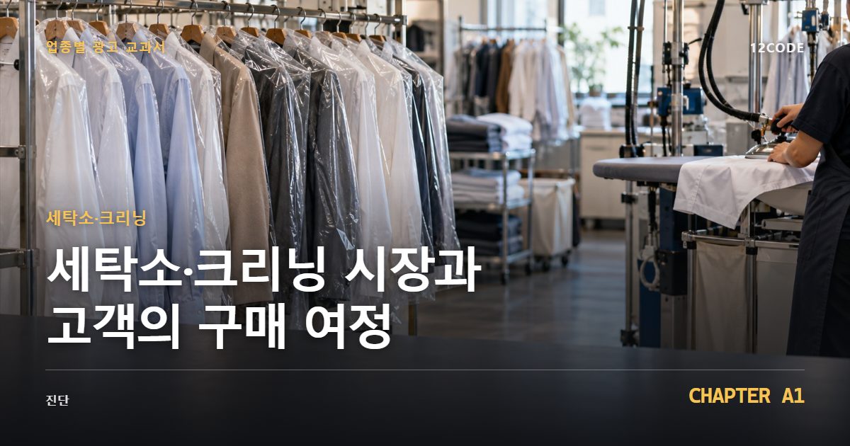 세탁소·크리닝 업종별 광고 교과서 A1장, 시장과 고객의 구매 여정을 안내하는 표지 이미지