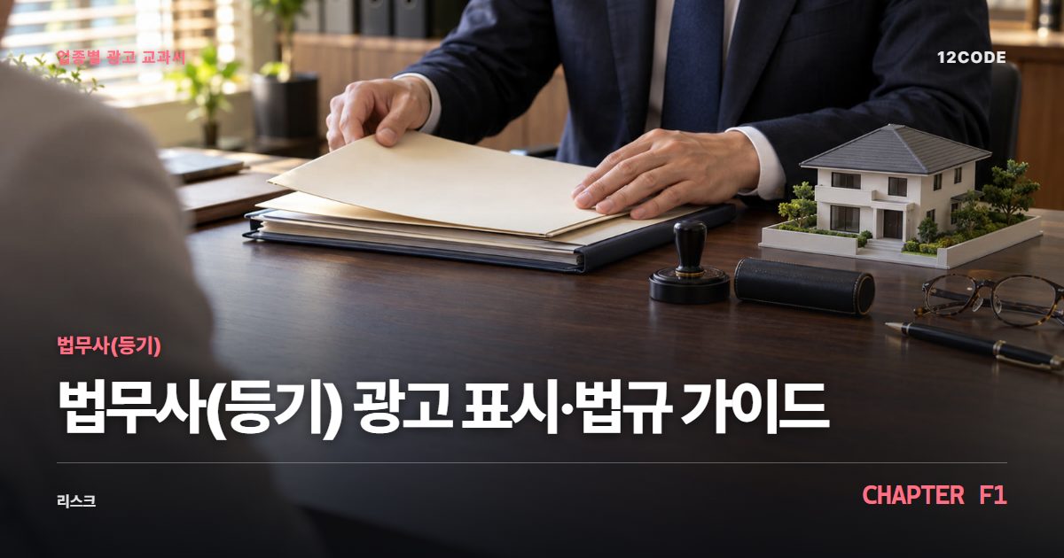 법무사(등기) 업종별 광고 교과서 F1장, 광고 표시·법규 가이드을 안내하는 표지 이미지