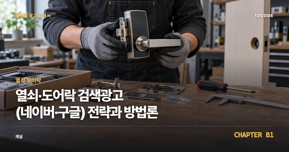 열쇠·도어락 업종별 광고 교과서 B1장, 검색광고(네이버·구글) 전략과 방법론을 안내하는 표지 이미지