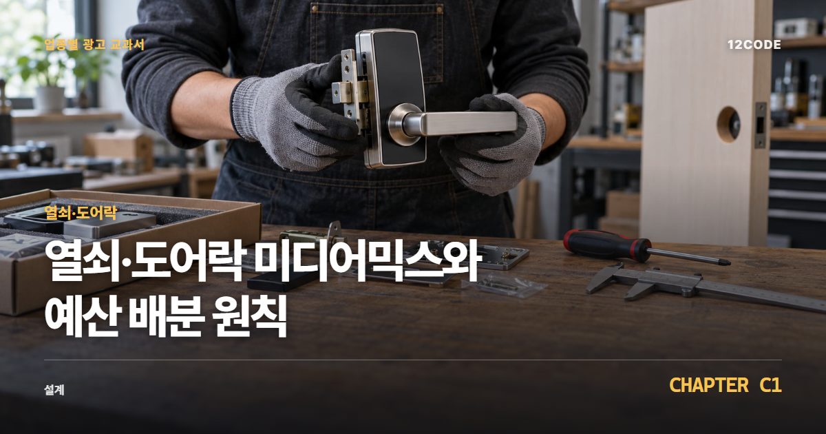 열쇠·도어락 업종별 광고 교과서 C1장, 미디어믹스와 예산 배분 원칙을 안내하는 표지 이미지