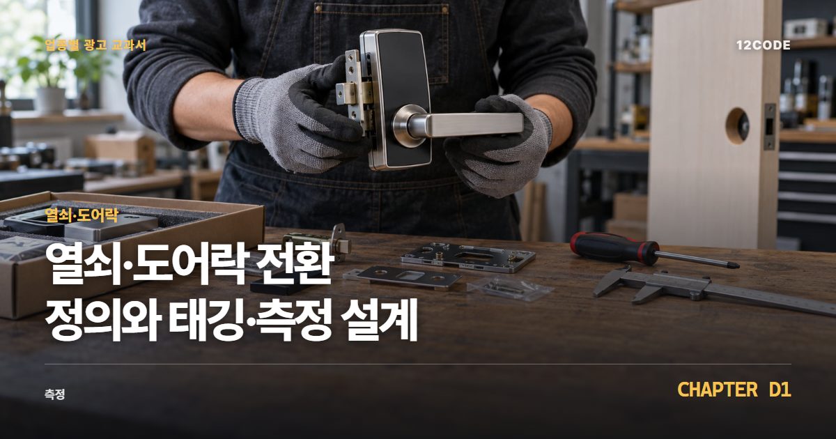 열쇠·도어락 업종별 광고 교과서 D1장, 전환 정의와 태깅·측정 설계을 안내하는 표지 이미지
