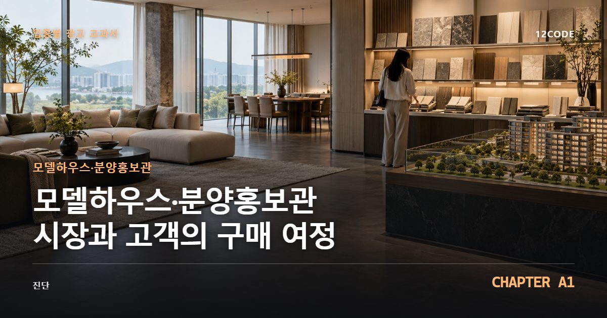 모델하우스·분양홍보관 업종별 광고 교과서 A1장, 시장과 고객의 구매 여정을 안내하는 표지 이미지