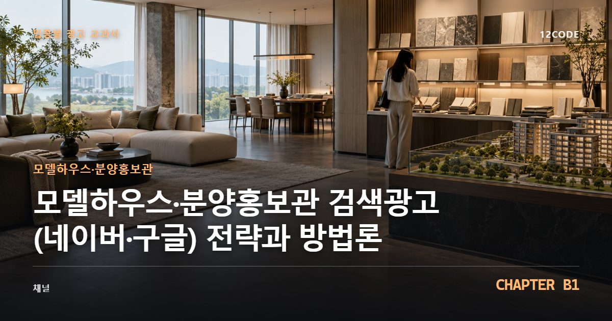 모델하우스·분양홍보관 업종별 광고 교과서 B1장, 검색광고(네이버·구글) 전략과 방법론을 안내하는 표지 이미지