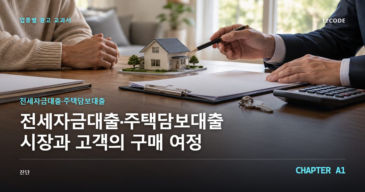 전세자금대출·주택담보대출 업종별 광고 교과서 A1장, 시장과 고객의 구매 여정을 안내하는 표지 이미지