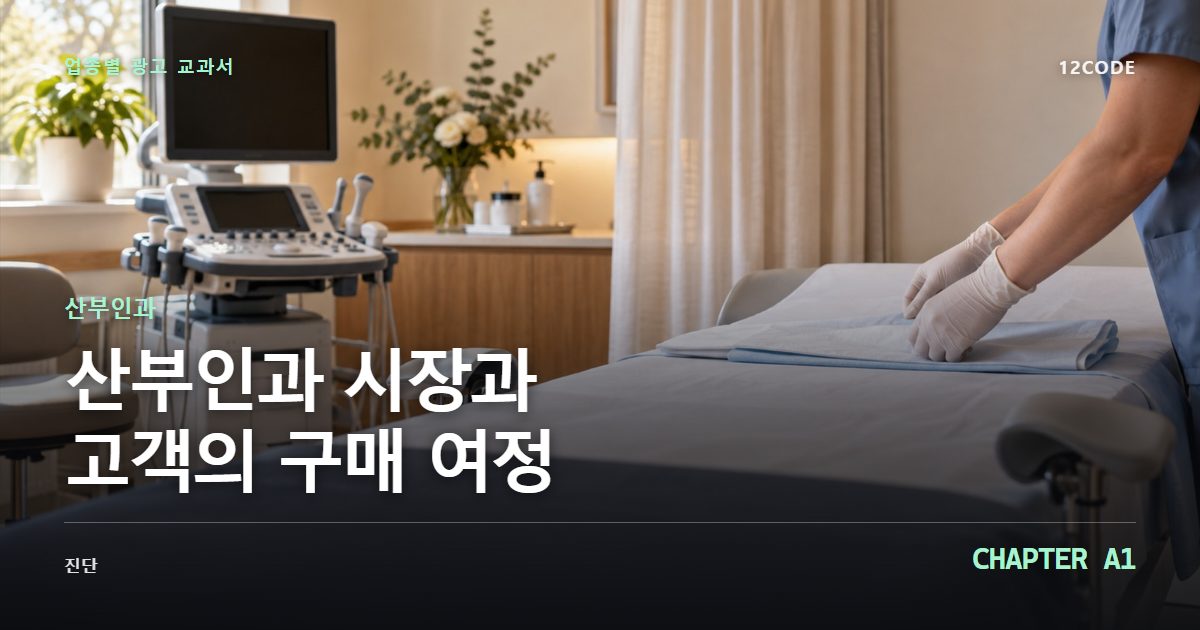 산부인과 업종별 광고 교과서 A1장, 시장과 고객의 구매 여정을 안내하는 표지 이미지