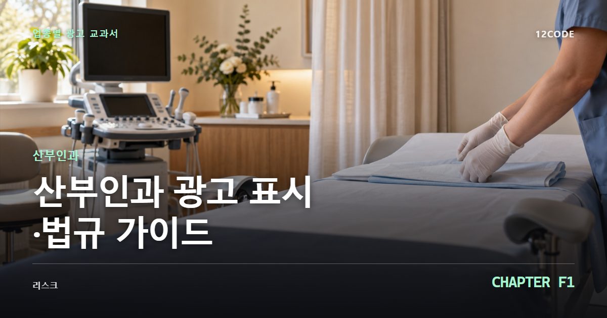 산부인과 업종별 광고 교과서 F1장, 광고 표시·법규 가이드을 안내하는 표지 이미지