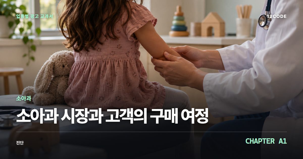 소아과 업종별 광고 교과서 A1장, 시장과 고객의 구매 여정을 안내하는 표지 이미지