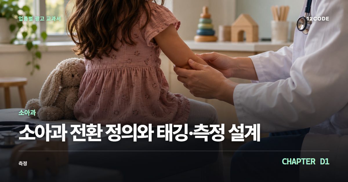 소아과 업종별 광고 교과서 D1장, 전환 정의와 태깅·측정 설계을 안내하는 표지 이미지