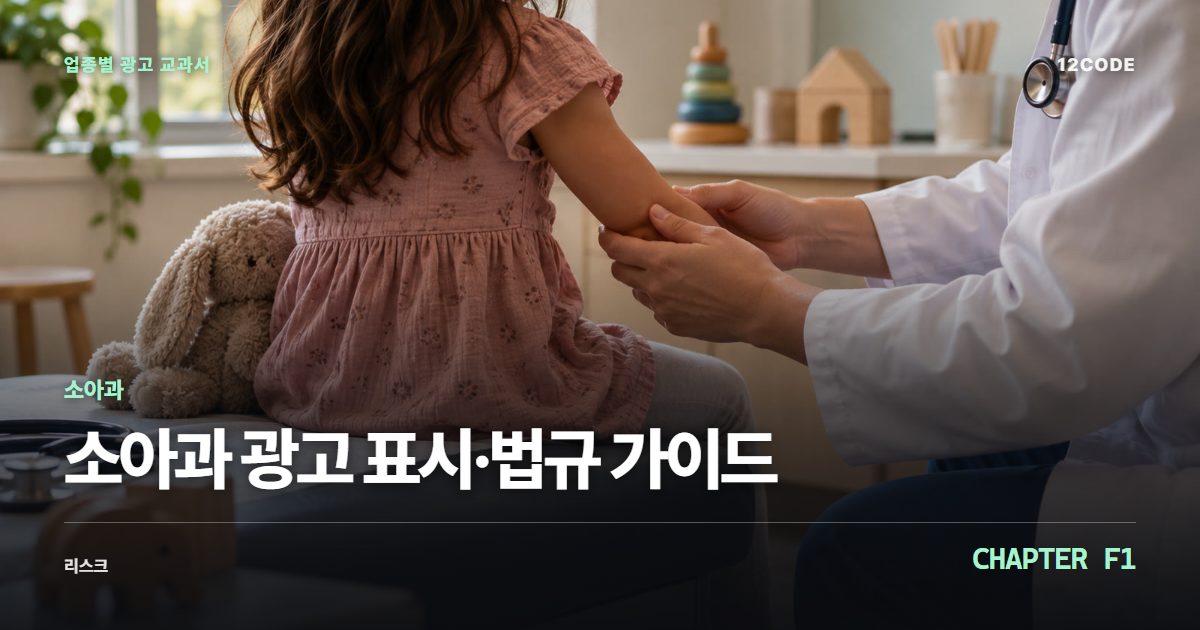 소아과 업종별 광고 교과서 F1장, 광고 표시·법규 가이드을 안내하는 표지 이미지