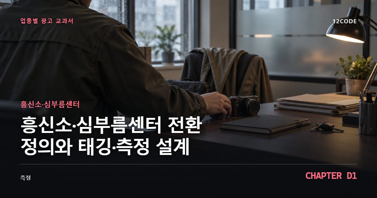 흥신소·심부름센터 업종별 광고 교과서 D1장, 전환 정의와 태깅·측정 설계을 안내하는 표지 이미지
