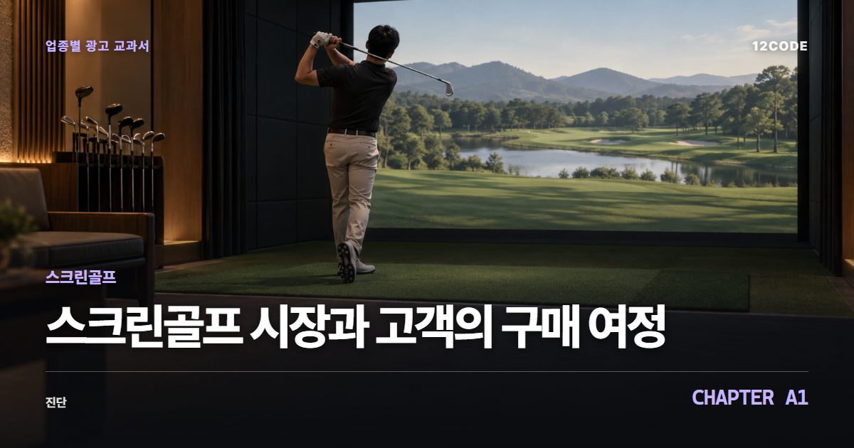 스크린골프 업종별 광고 교과서 A1장, 시장과 고객의 구매 여정을 안내하는 표지 이미지