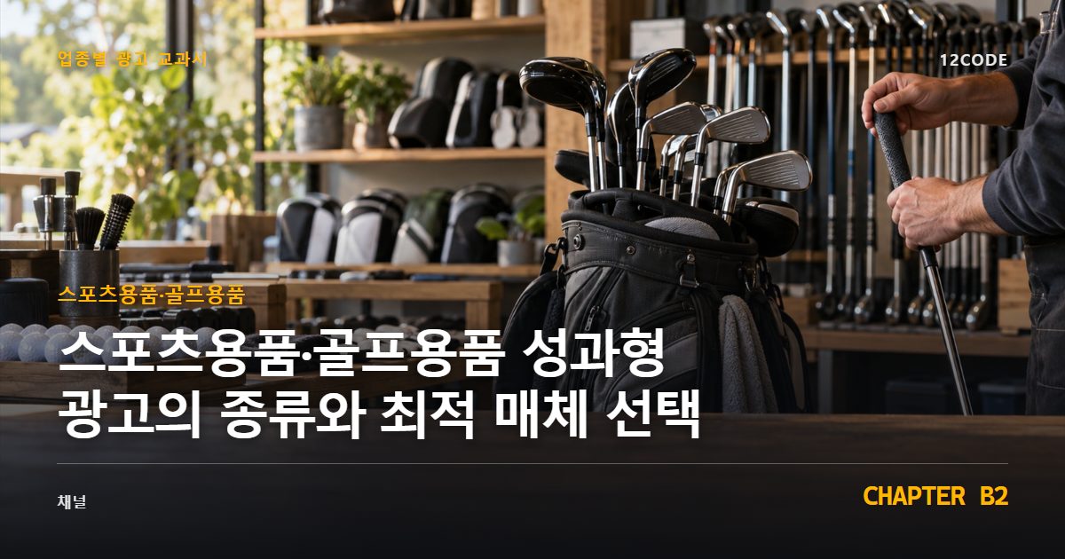 스포츠용품·골프용품 업종별 광고 교과서 B2장, 성과형 광고의 종류와 최적 매체 선택을 안내하는 표지 이미지