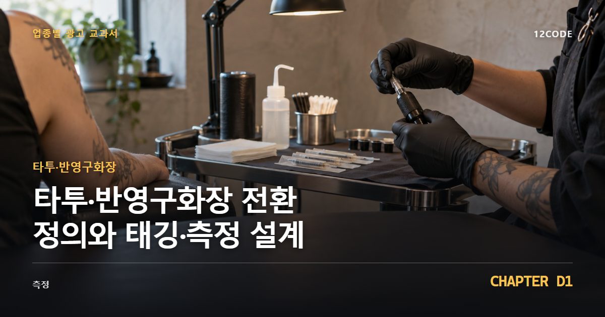 타투·반영구화장 업종별 광고 교과서 D1장, 전환 정의와 태깅·측정 설계을 안내하는 표지 이미지
