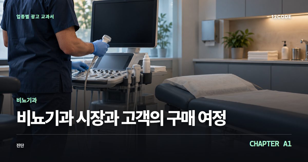 비뇨기과 업종별 광고 교과서 A1장, 시장과 고객의 구매 여정을 안내하는 표지 이미지