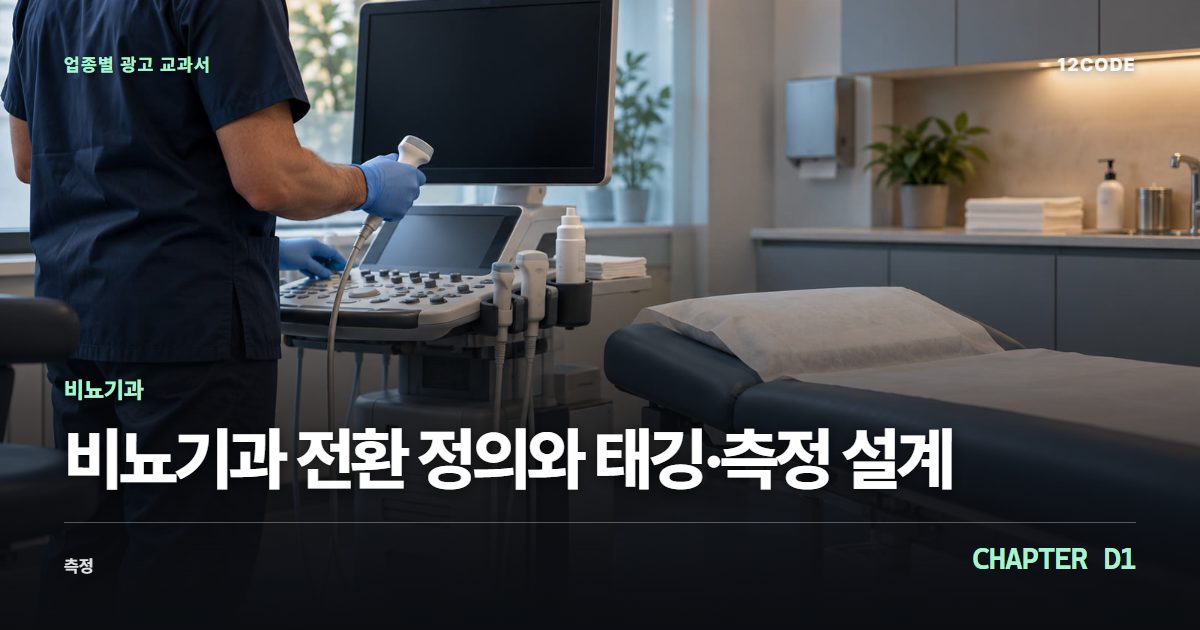 비뇨기과 업종별 광고 교과서 D1장, 전환 정의와 태깅·측정 설계을 안내하는 표지 이미지