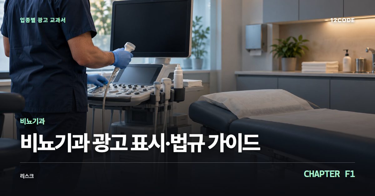 비뇨기과 업종별 광고 교과서 F1장, 광고 표시·법규 가이드을 안내하는 표지 이미지