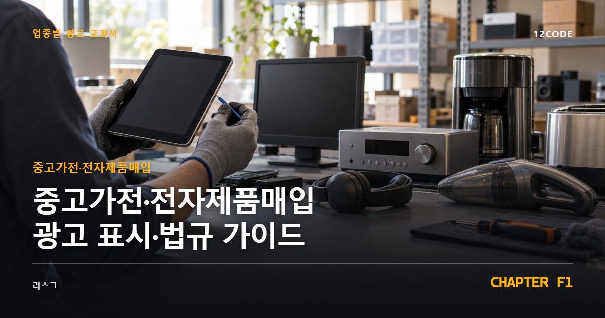 중고가전·전자제품매입 업종별 광고 교과서 F1장, 광고 표시·법규 가이드을 안내하는 표지 이미지