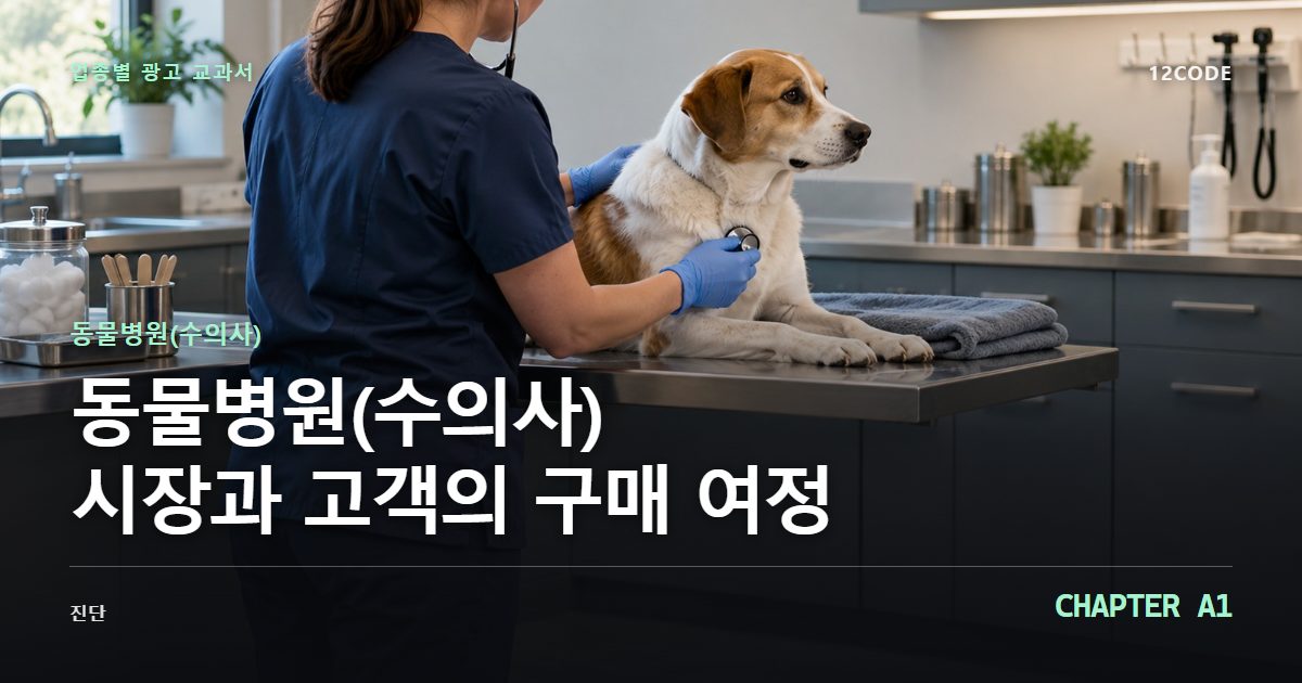 동물병원(수의사) 업종별 광고 교과서 A1장, 시장과 고객의 구매 여정을 안내하는 표지 이미지
