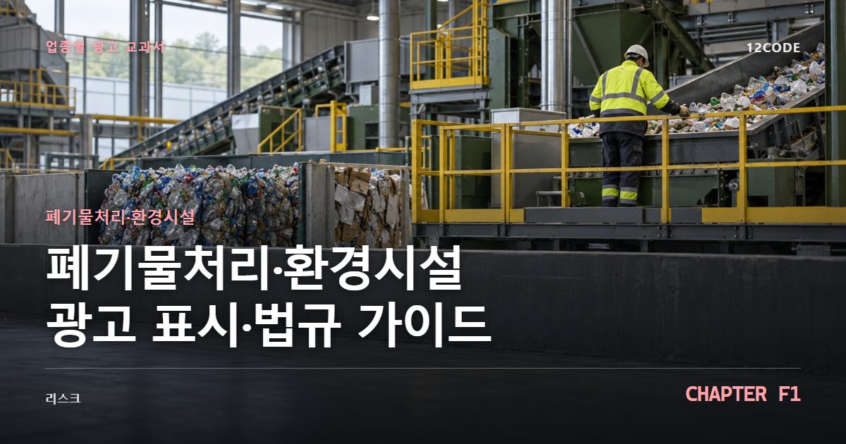폐기물처리·환경시설 업종별 광고 교과서 F1장, 광고 표시·법규 가이드을 안내하는 표지 이미지