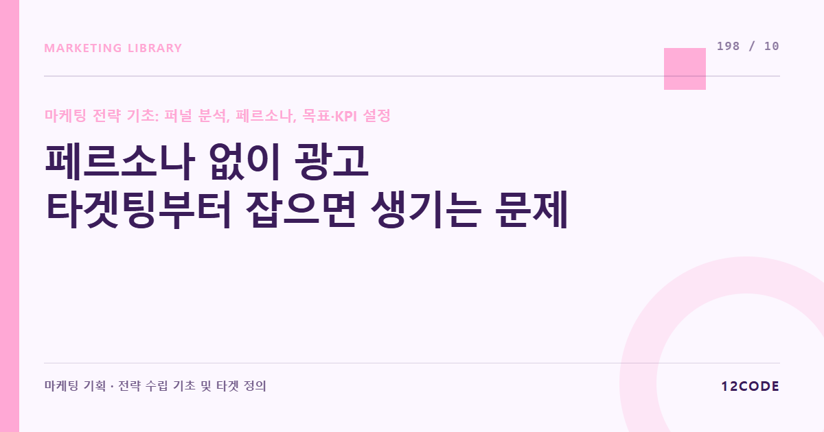 12code 라이브러리 아티클 표지. 페르소나 없이 광고 타겟팅부터 잡으면 생기는 문제
