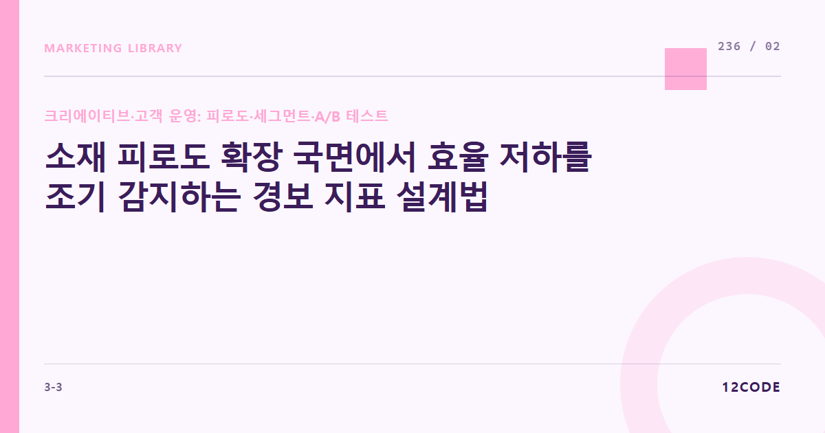 12code 라이브러리 아티클 표지. 소재 피로도 확장 국면에서 효율 저하를 조기 감지하는 경보 지표 설계법