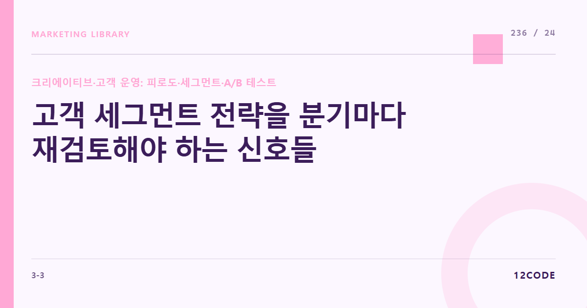 12code 라이브러리 아티클 표지. 고객 세그먼트 전략을 분기마다 재검토해야 하는 신호들
