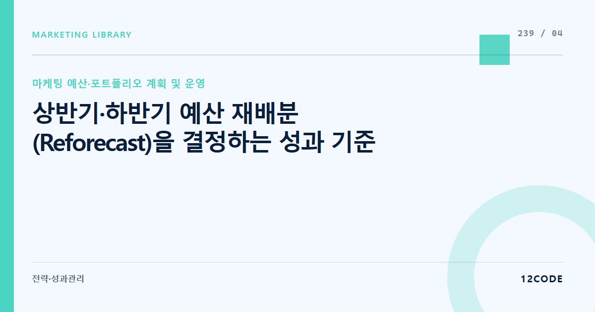 12code 라이브러리 아티클 표지. 상반기·하반기 예산 재배분(Reforecast)을 결정하는 성과 기준