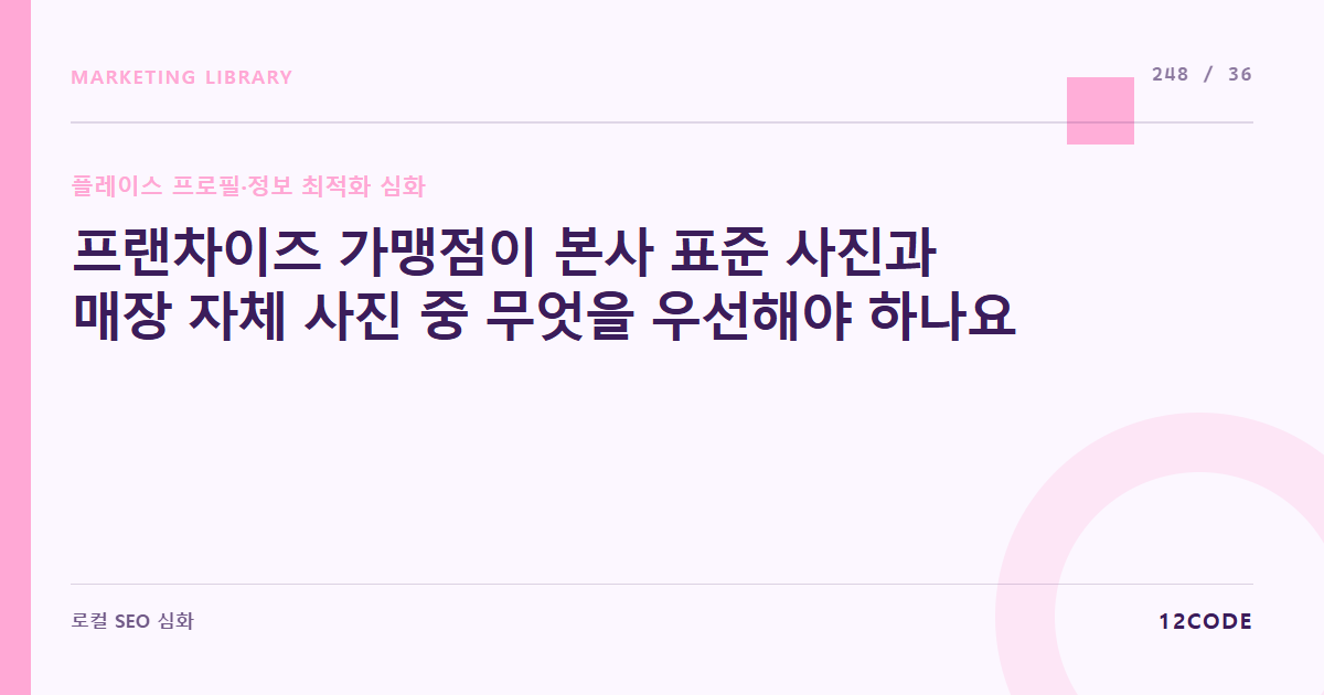 12code 라이브러리 아티클 표지. 프랜차이즈 가맹점이 본사 표준 사진과 매장 자체 사진 중 무엇을 우선해야 하나요