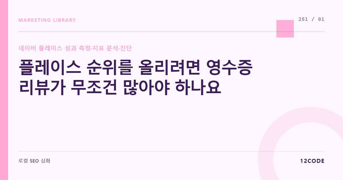 12code 라이브러리 아티클 표지. 플레이스 순위를 올리려면 영수증 리뷰가 무조건 많아야 하나요