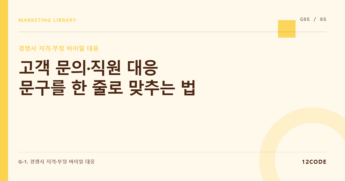 12code 라이브러리 아티클 표지. 고객 문의·직원 대응 문구를 한 줄로 맞추는 법