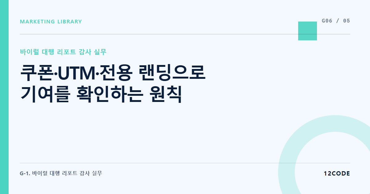 12code 라이브러리 아티클 표지. 쿠폰·UTM·전용 랜딩으로 기여를 확인하는 원칙