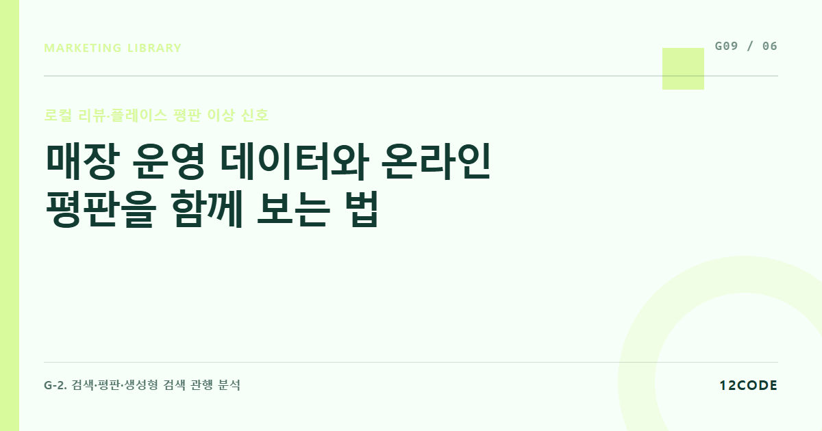 12code 라이브러리 아티클 표지. 매장 운영 데이터와 온라인 평판을 함께 보는 법