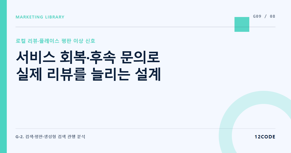 12code 라이브러리 아티클 표지. 서비스 회복·후속 문의로 실제 리뷰를 늘리는 설계