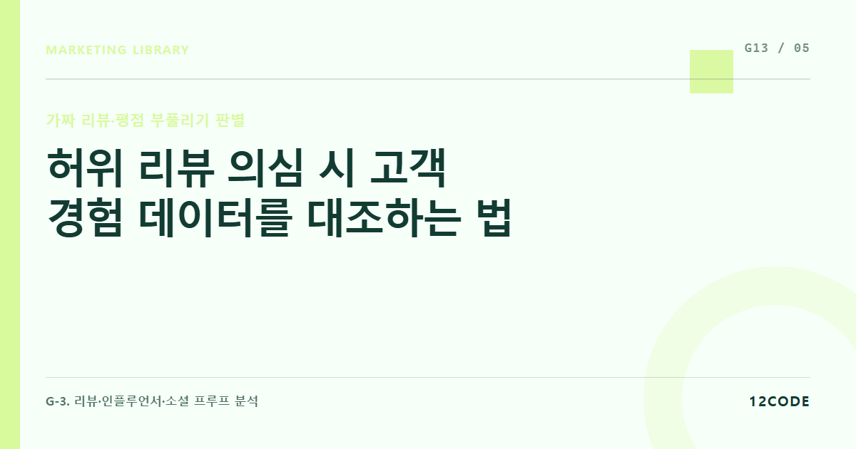 12code 라이브러리 아티클 표지. 허위 리뷰 의심 시 고객 경험 데이터를 대조하는 법