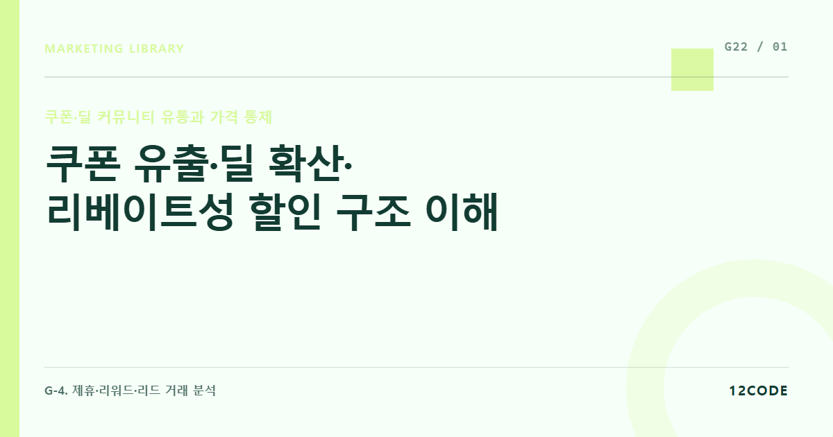 12code 라이브러리 아티클 표지. 쿠폰 유출·딜 확산·리베이트성 할인 구조 이해