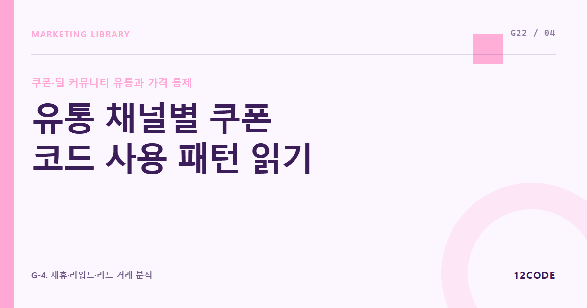 12code 라이브러리 아티클 표지. 유통 채널별 쿠폰 코드 사용 패턴 읽기