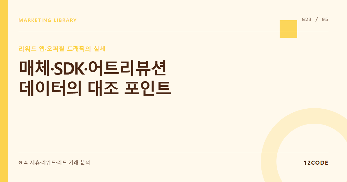 12code 라이브러리 아티클 표지. 매체·SDK·어트리뷰션 데이터의 대조 포인트