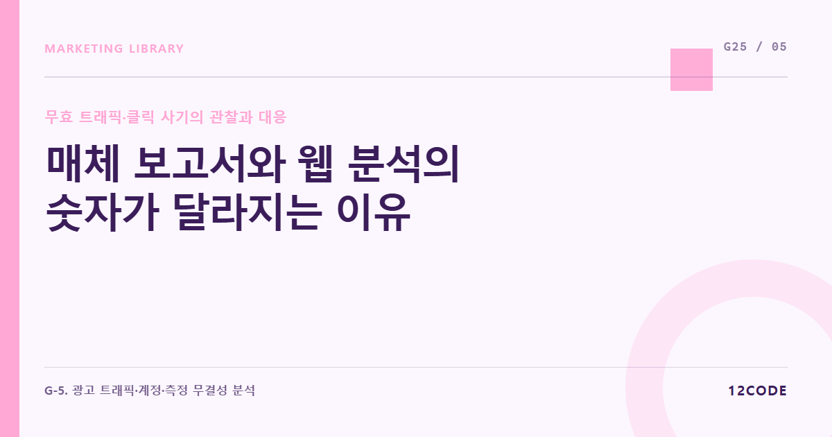 12code 라이브러리 아티클 표지. 매체 보고서와 웹 분석의 숫자가 달라지는 이유