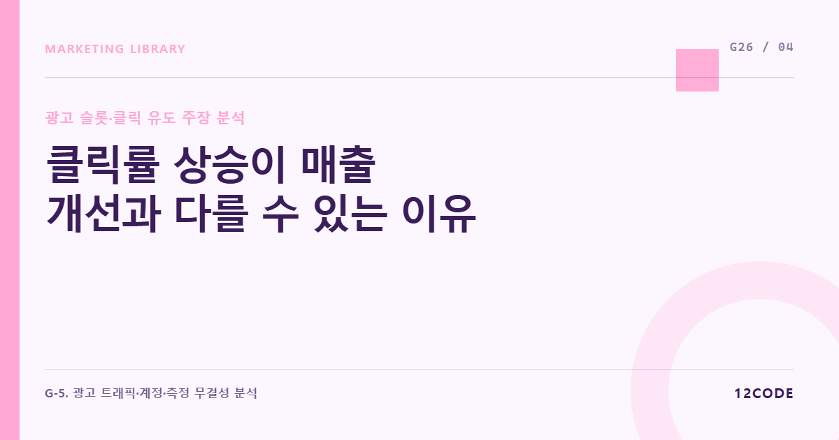 12code 라이브러리 아티클 표지. 클릭률 상승이 매출 개선과 다를 수 있는 이유
