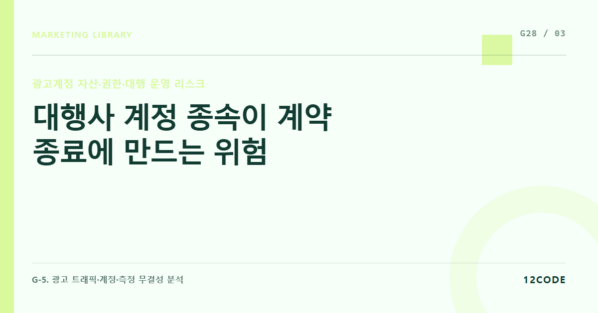 12code 라이브러리 아티클 표지. 대행사 계정 종속이 계약 종료에 만드는 위험