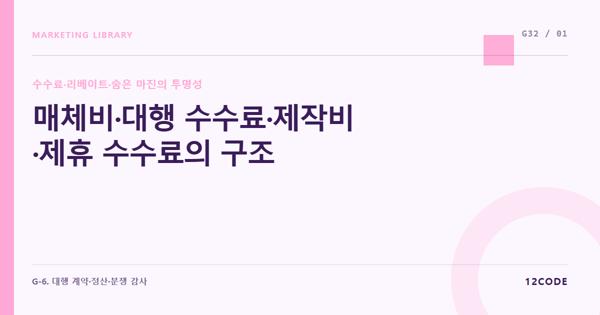 12code 라이브러리 아티클 표지. 매체비·대행 수수료·제작비·제휴 수수료의 구조